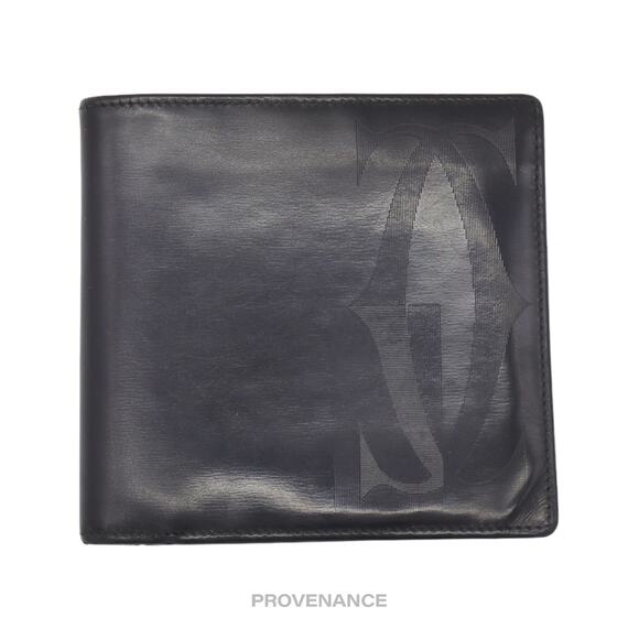 🔴 Cartier Logo Bifold Wallet - Black Leather - Picture 1 of 6